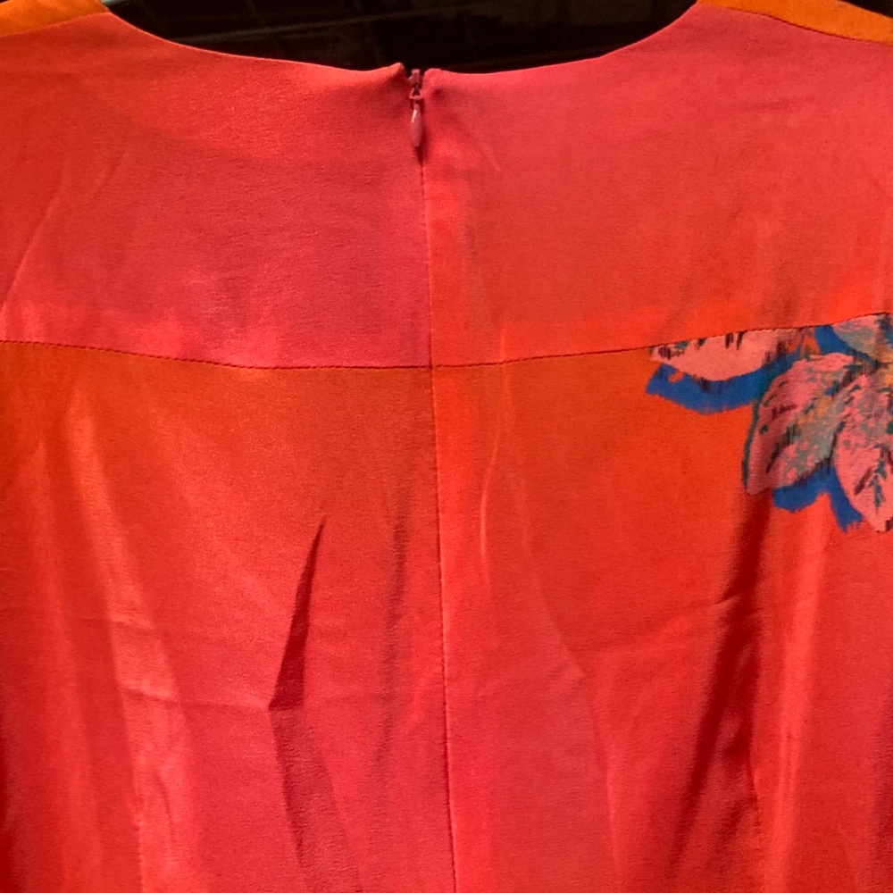 Nanette Lepore Orange Pink Floral Long Sleeve Silk Dress *MISSING NECKTIE - Picture 8 of 10